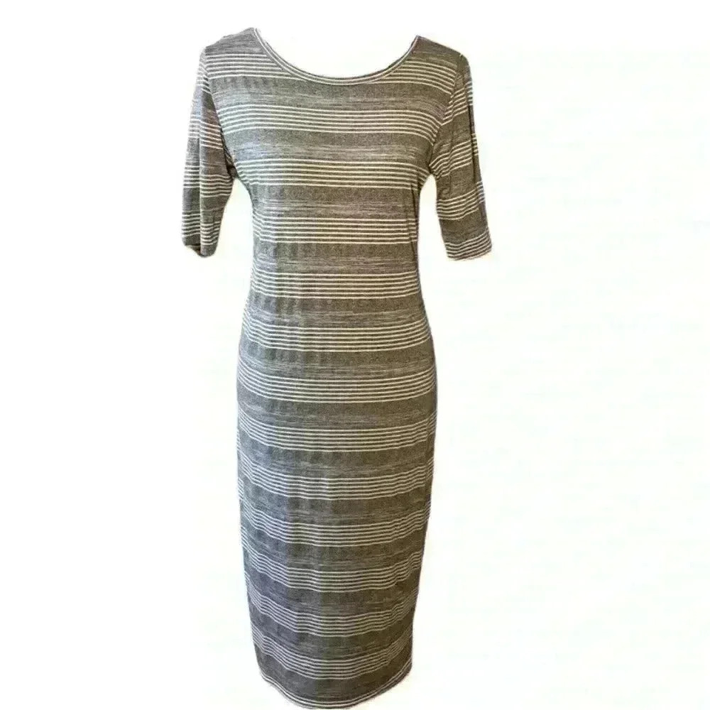LuLaroe Women’s Julia Gray Stripes Bodycon Jersey Dress Size L NWT
